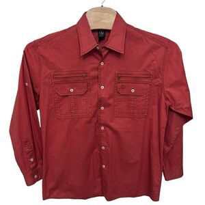 Aigle Long Sleeve Button Up Shirt Flap  & Zip Pockets Size Large‎ Hiking